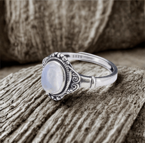 Bague Réglable en Argent 925 avec Pierre de Lune