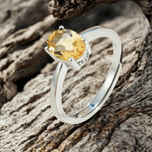 Bague Réglable en Argent 925 avec Pierre de Citrine