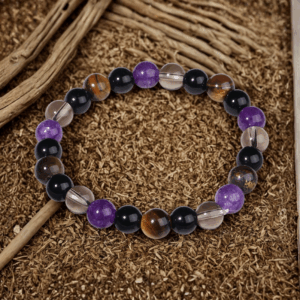 Bracelet en Améthyste, Œil de Tigre et Quartz Clair – Protection, Sérénité et Clarté