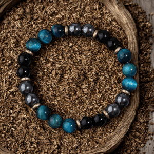 Bracelet en Hématite, Œil de Tigre Bleu et Onyx – Protection et Clarté Intérieure