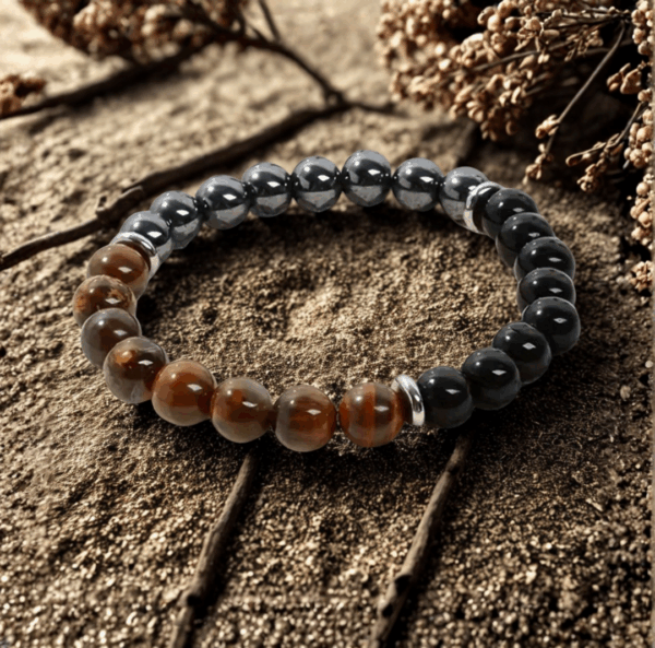 Bracelet en Tourmaline, Hématite et Œil de Tigre – Protection et Équilibre