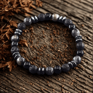 Bracelet en Labradorite et Pierre Volcanique Noire – Protection et Force Intérieure