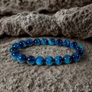Bracelet en Œil de Tigre Bleu – Perles 8 mm