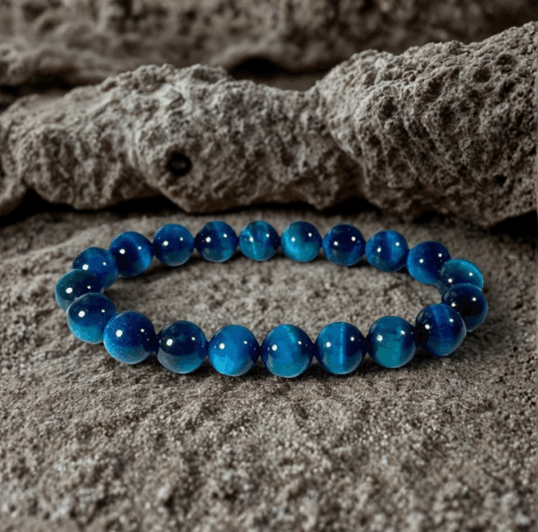 Bracelet en Œil de Tigre Bleu – Perles 8 mm