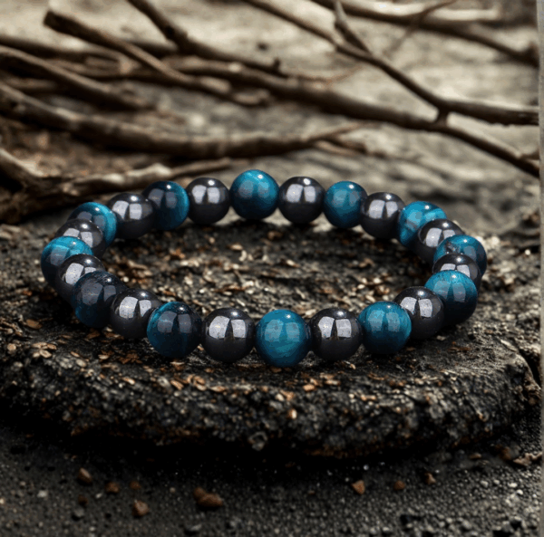 Bracelet en Œil de Tigre Bleu et Hématite – Protection, Calme et Clarté