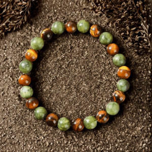 Bracelet en Œil de Tigre et Jade Vert – Force, Harmonie et Équilibre