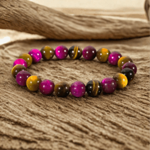 Bracelet en Œil de Tigre Rose et Doré – Confiance, Vitalité et Protection
