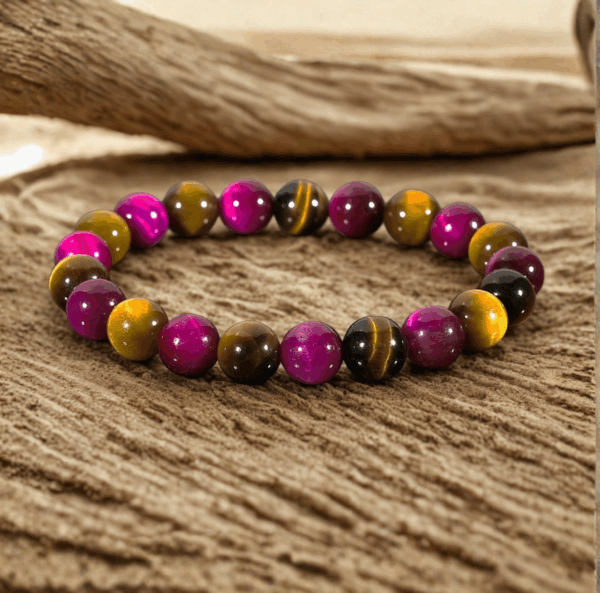 Bracelet en Œil de Tigre Rose et Doré – Confiance, Vitalité et Protection