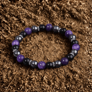 Bracelet en Tourmaline, Hématite et Améthyste – Protection et Sérénité