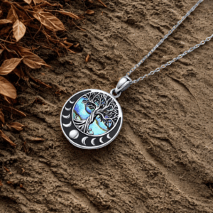 Collier Arbre de Vie & Cycles Lunaires – Acier inoxydable & reflets irisés