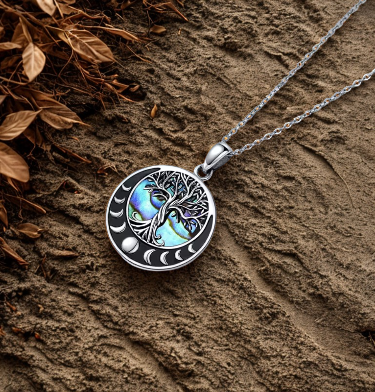Collier Arbre de Vie & Cycles Lunaires – Acier inoxydable & reflets irisés